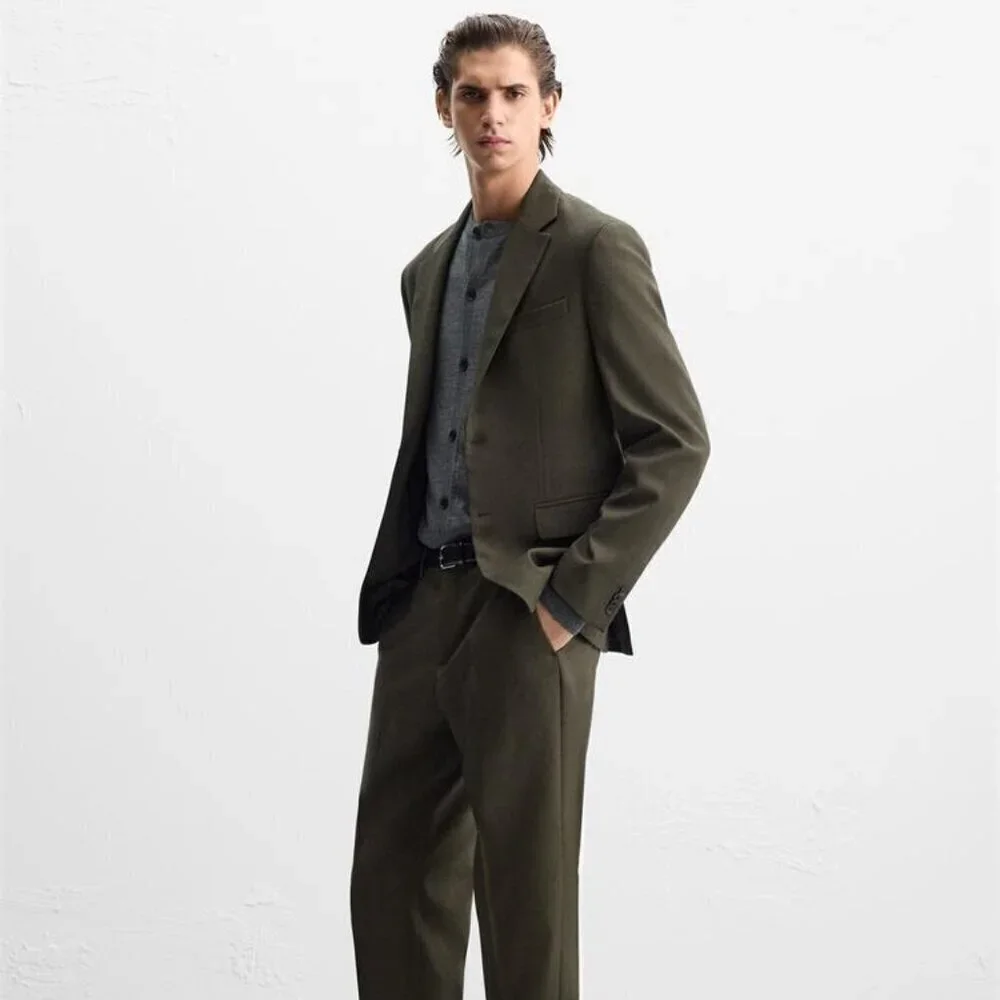 New Zara Textured Single Breasted Lapel Collar Moss Green Suit Blazer 38 NWOT